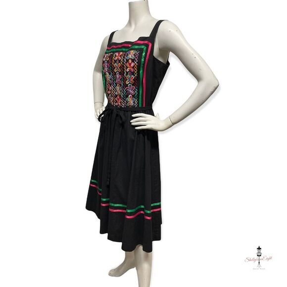 VINTAGE 70s 80s Embroidered BUTTERFLIES Folk Art Peasant Sun Dress Boho 8 10 M - Picture 12 of 16